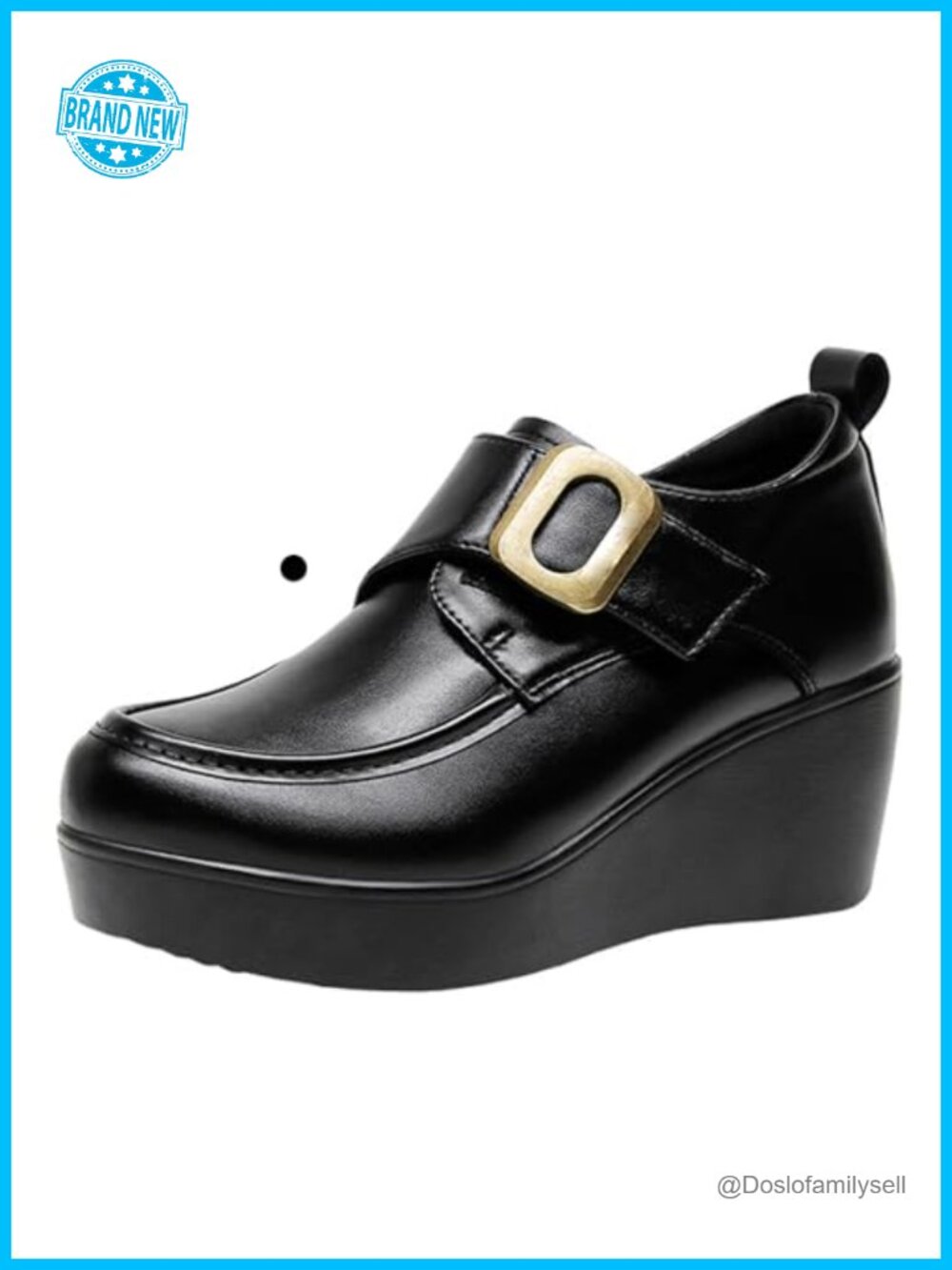 Faux Leather Platform Wedge Loafers Round Toe Hook Loop Slip-On Heels